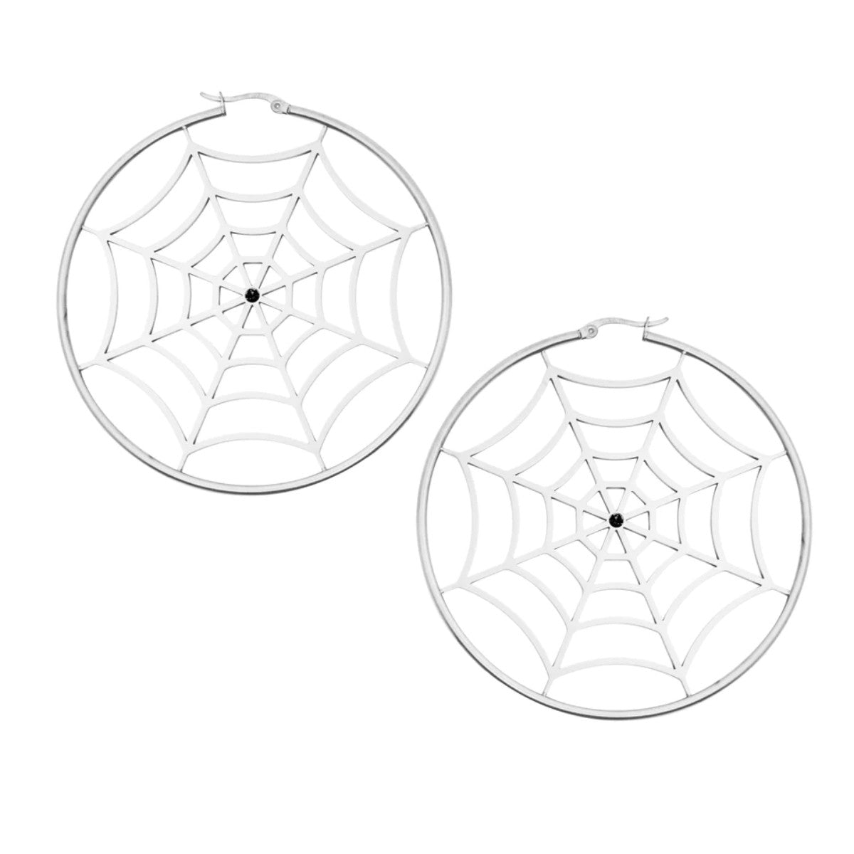 Sourpuss Spiderweb Large Hoop Gothic Black Gem Earrings