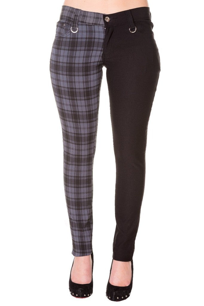 Banned Split Leg Half Check Half Black Trousers | Ro Rox Boutique | Ro Rox