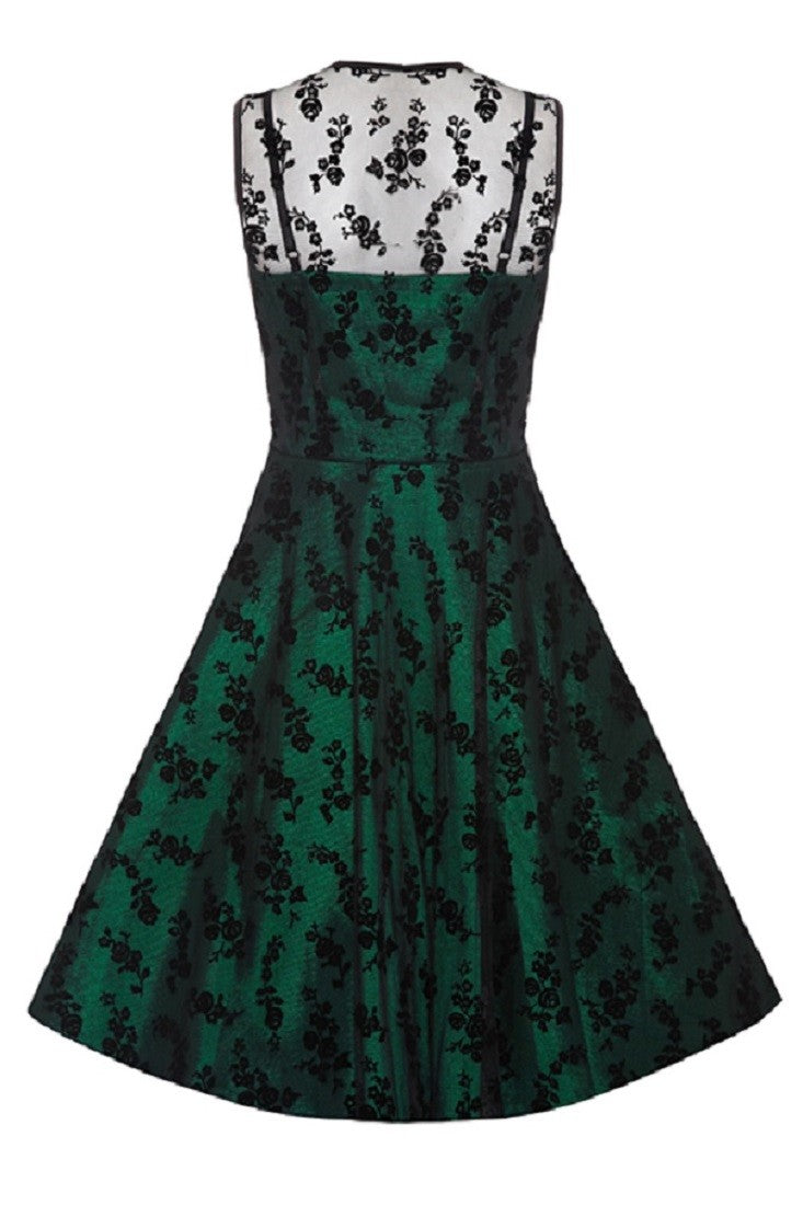 Voodoo Vixen Penny Green Retro Taffeta & Lace Vintage Dress